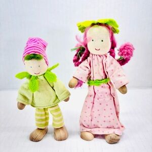 Vintage Käthe Kruse 5” Mom & Son Fairy Waldorf Cloth & Wood Doll Germany